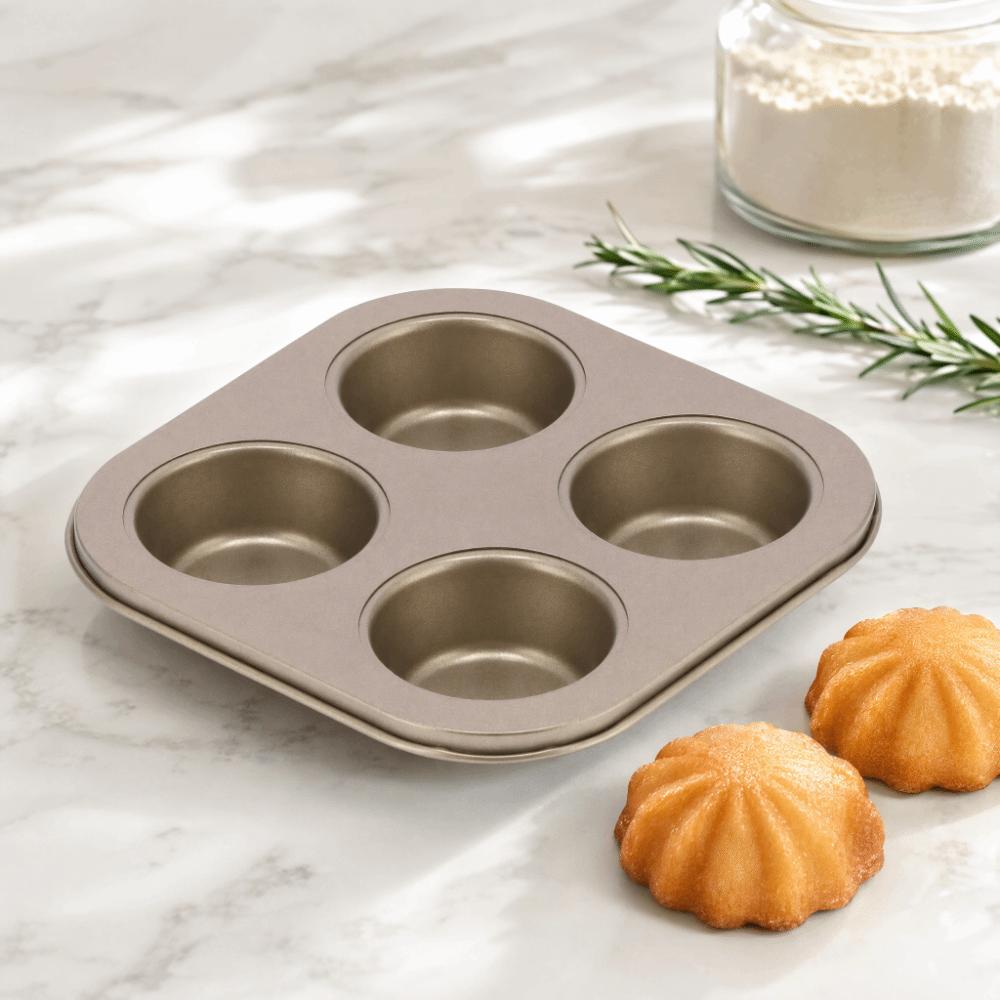 Non-Stick Coating Cupcake Baking Pan 4-Cavity Baking Mold Pan Durable Muffin Pan Oven Baking