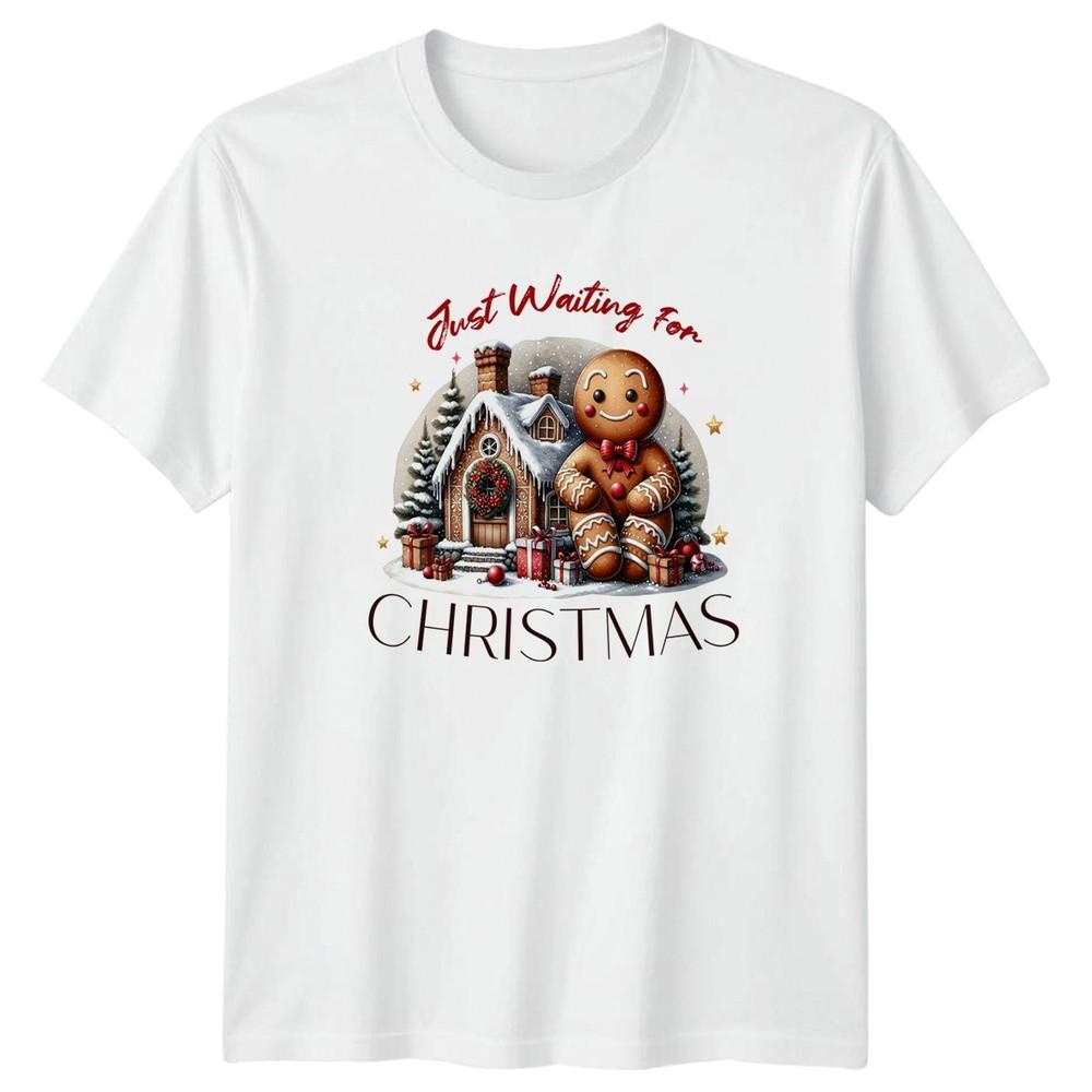 Just Waiting For Christmas Holiday Gingerbread House Unisexs Unisexs Graphic Tee S