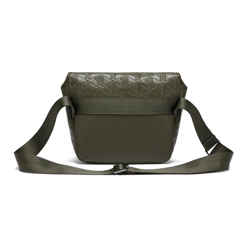 Lacoste Sac à bandoulière en cuir polyvalent mode décontractée rétro pour hommes Jaune-Foncé Vert NH4655MR-062