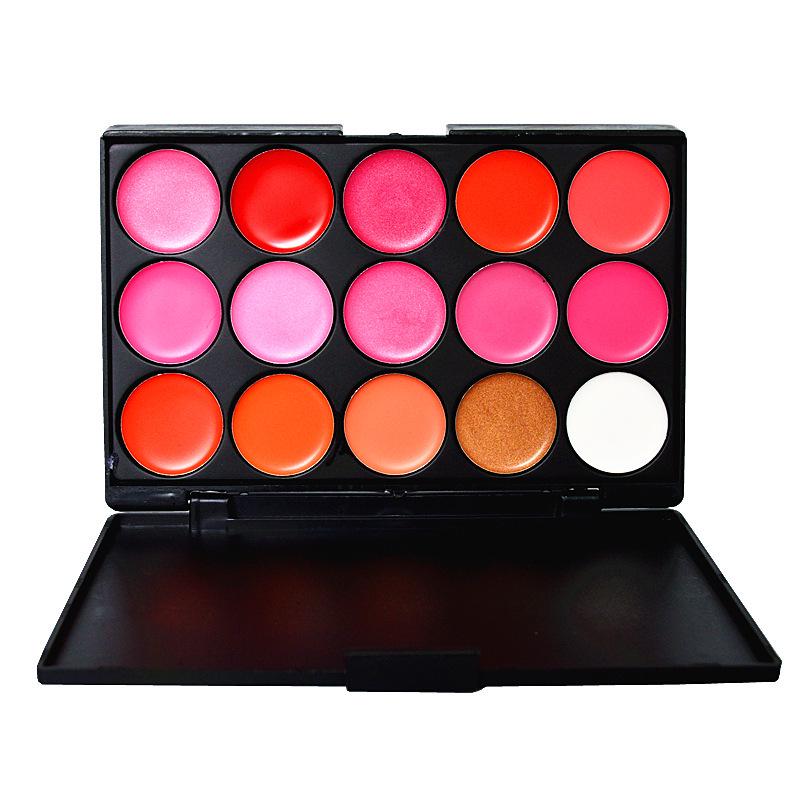 Professional 15-Color Lipstick and Lip Gloss Palette Set - Includes Big Red and Nude Shades for Makeup Artists by QYMJS