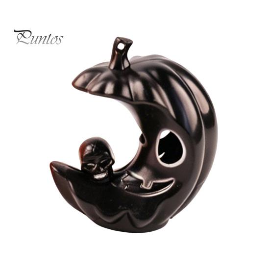 Desktop Figurine for Window Sill LED Light-Up Halloween Pumpkin Moon Figurine, Spooky Face Crescent Hollow Party Skull Night Light Home Shelf
