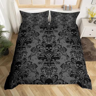 Blumen Totenkopf Bettbezug Ohne Füllung Schwarz Skelett Bettwäsche Set Antik Viktorianisch Barock Totenkopf Bettbezug Gothic Vintage