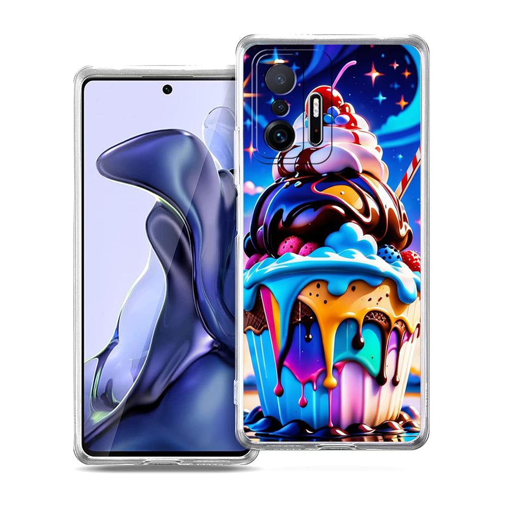 Transparent Phone Case for Xiaomi Mi 14 13 12 11 Ultra 13T 12T 11T Poco X3 NFC F3 F6 Pro Lite Soft TPU Shell Ice Cream Pattern