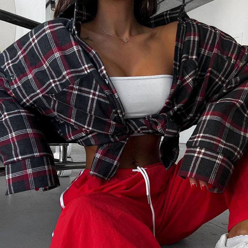 New Fashion Plaid Shirt Women Autumn Long Sleeve Top Female Detachable Sleeve Blouse Ladies Classic Casual Shirts Streetwear