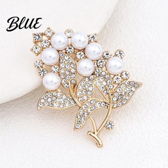 Dressy Lapel Pin Flower Branch Brooch with Faux Pearls Rhinestones, Decorative Alloy for Wedding Party, Dainty Jewelry Accessory Women Girls