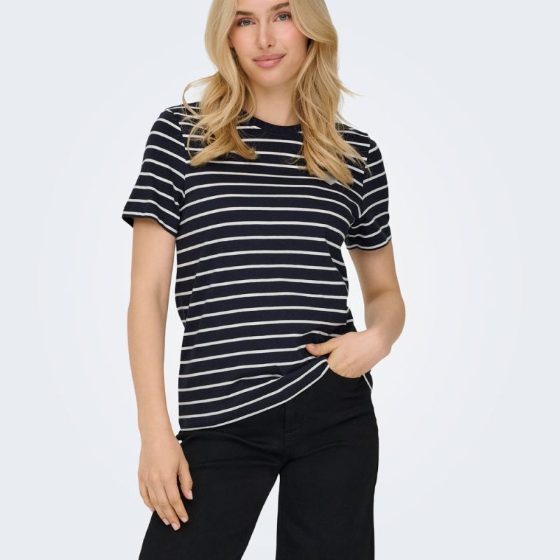 Tee shirt coton bio Liva marinière avec coeur argenté Femme ONLY