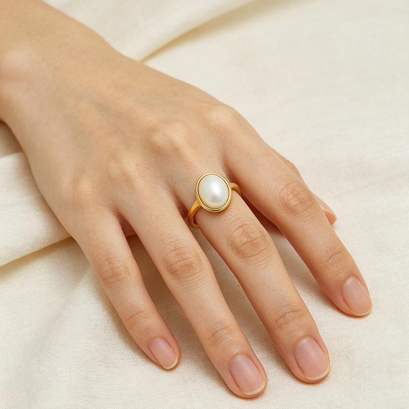 European Retro Pearl Beaded Gold Ring - Elegant Women's Thin Band