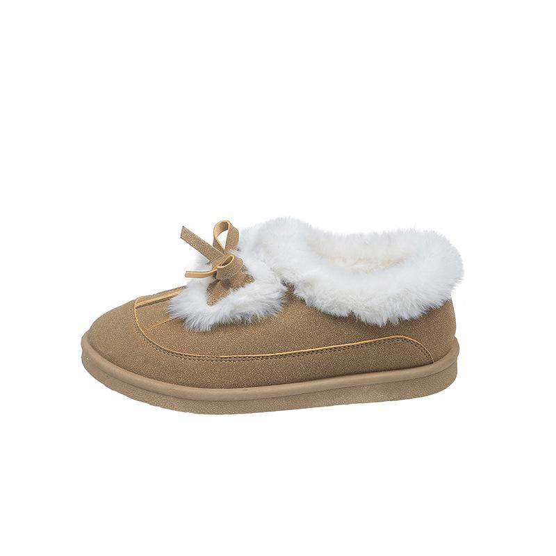 2025 winter new thick-soled bow velvet snow shoes fashionable versatile thickened fur integrated Northeast cotton shoes women