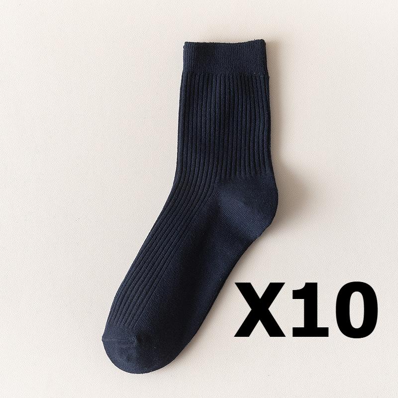 

5/10 пар мужских хлопковых носков в вертикальную полоску, дышащие носки до середины голени, деловые спортивные носки one size темно-синий