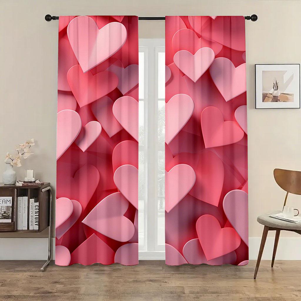 2pcs Pink 3D Heart-shaped Curtains   Immersed In Romantic Style   Bedroom and Living Room   Decorative with Drawbar Pockets