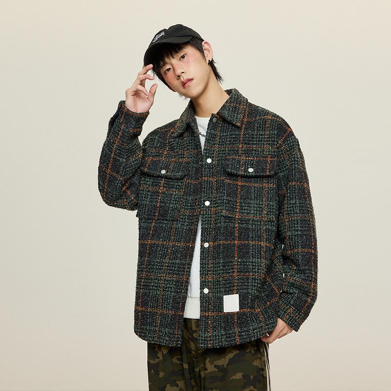 Рубашки с длинными рукавами в стиле ретро из грубой клетчатой ткани для мужчин и женщин — фото 5