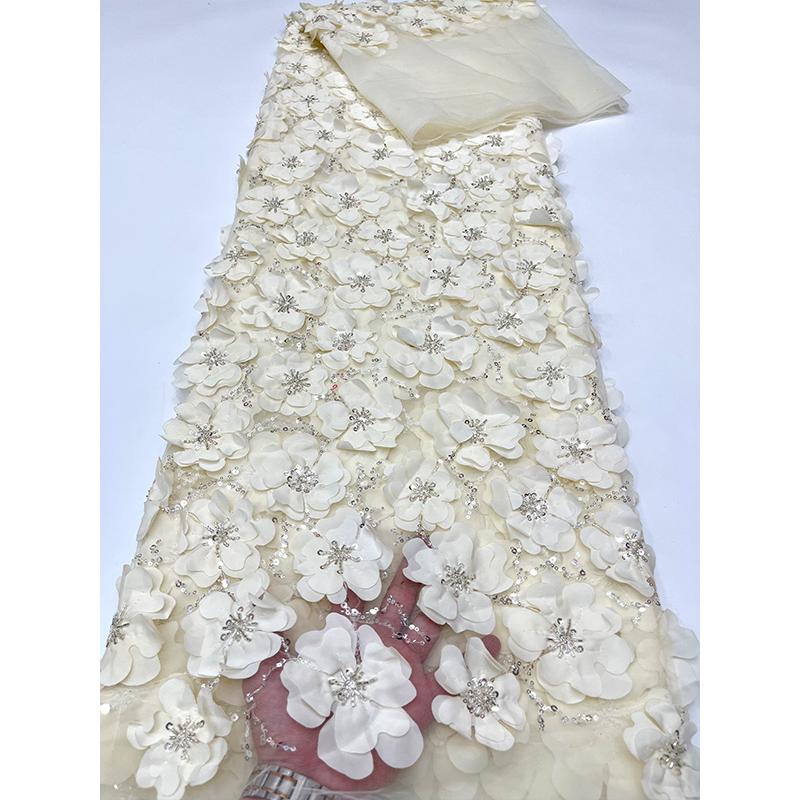 

White Lace Fabric Heavy Embroidery Bead Tube 3D Flower Laser Dr Fabric Home Sponge Pad DIY Hanrt Fiber Plant Floral