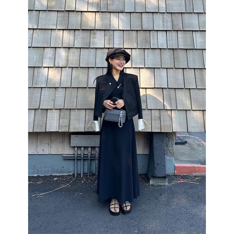 [Clearance, no refunds] New Chinese Style Wool Suit Jacket with Color-Matched Design and Buttoned Skirt