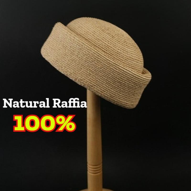 Garden Supplies My Women's 2026 New Summer 100% Natural Raffia Berets For Circle Concave Top Pillbox Hat Church Derby Party Beach Hat Straw Hat