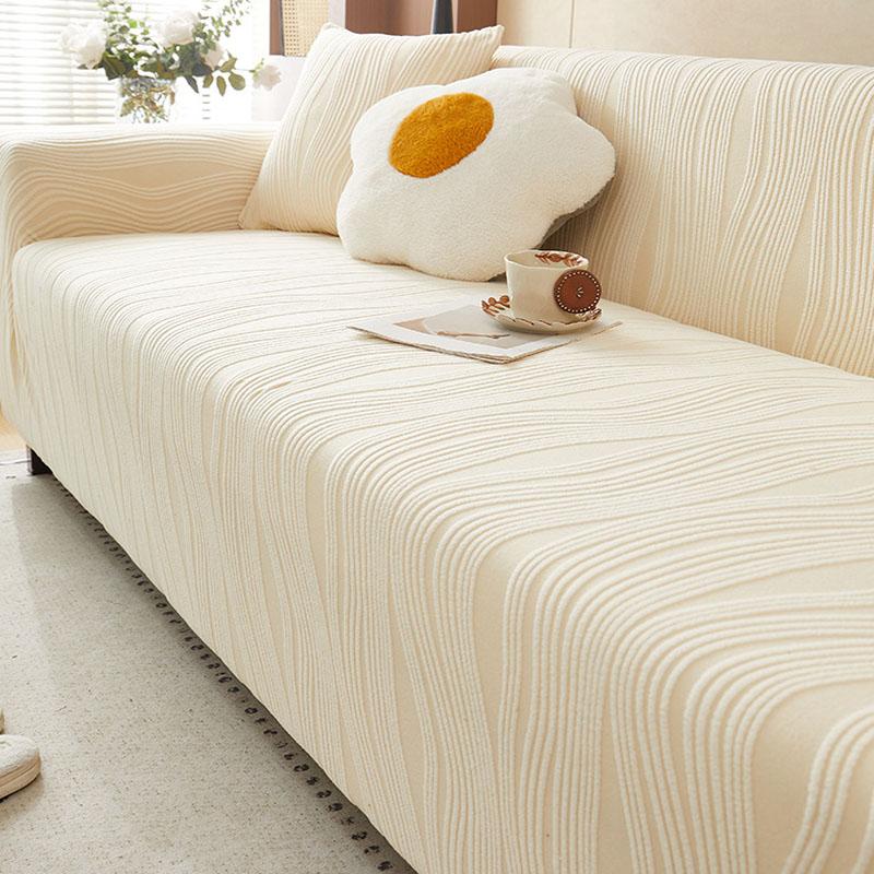 Elastic Wave Striped Sofa Cover Solid All Inclusive Dust Cover For Living Room Plush Anti Cat Scratch Sofa Protector