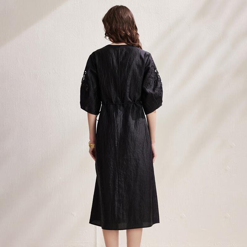 Zhao Jun New Chinese Style Silk Xiangyunsha V-Neck Midi Dress