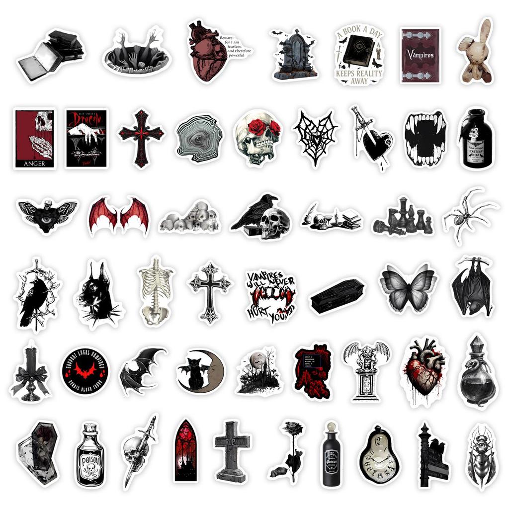 50 Gothic Dark Sticker Sheets: Creative Decorative Waterproof Stickers for Notebooks & Planners