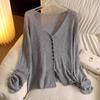 V-neck Long Sleeve Thin Knitted Cardigans Women Spring Summer Hollow Out Sun Protection Clothing Shirt Slim Single Breasted Tops