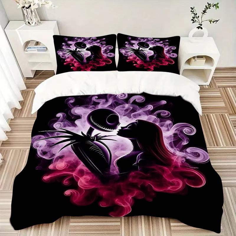 3pcs Romantic Sally Jack Bedding Set, Including 1 Quilt Cover and 2 Pillow Shams, Without Filling, Soft and Comfortable Home Bedroom Fabric, Fash