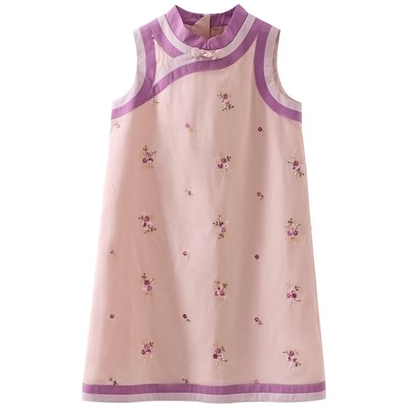 Hacikis Girls' Embroidered New Chinese Style Sleeveless Dress