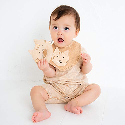 Y-1289 pompkins BABY 100% Organic Cotton [Kitty Series] Rattle, Made in Japan (Brown)