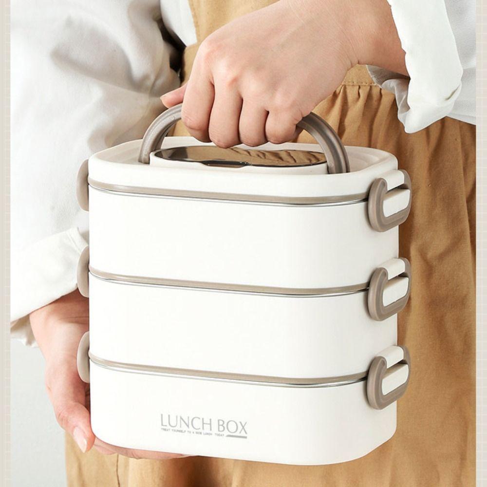 Stainless Steel Thermal Lunch Box Large Capacity With Fold Spoon Lunch Box Set Microwavable Divided Food Storage Containers