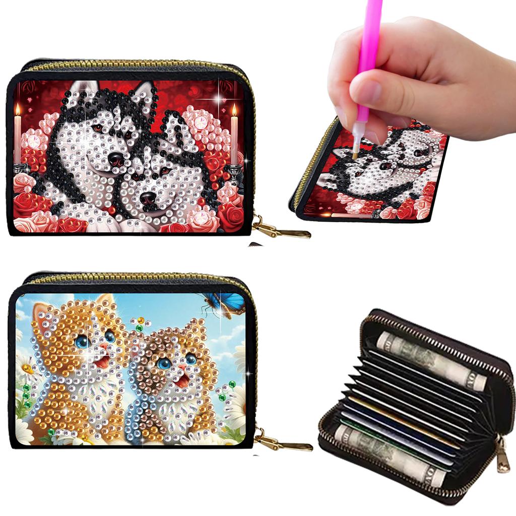 2pcs Animal Pattern Diamond Painting Fashion Card Holder DIY Diamond Painting Art Kit ID Storage Bag for Travel and Daily Use