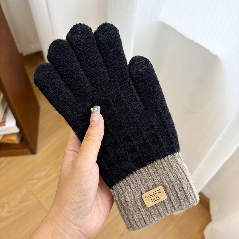 Niedliche Strickhandschuhe für Damen Herren Fingerlose Touchscreen-Handschuhe Winter Warm Plüsch Fäustlinge Radfahren Kalt Vollfingerhandschuhe