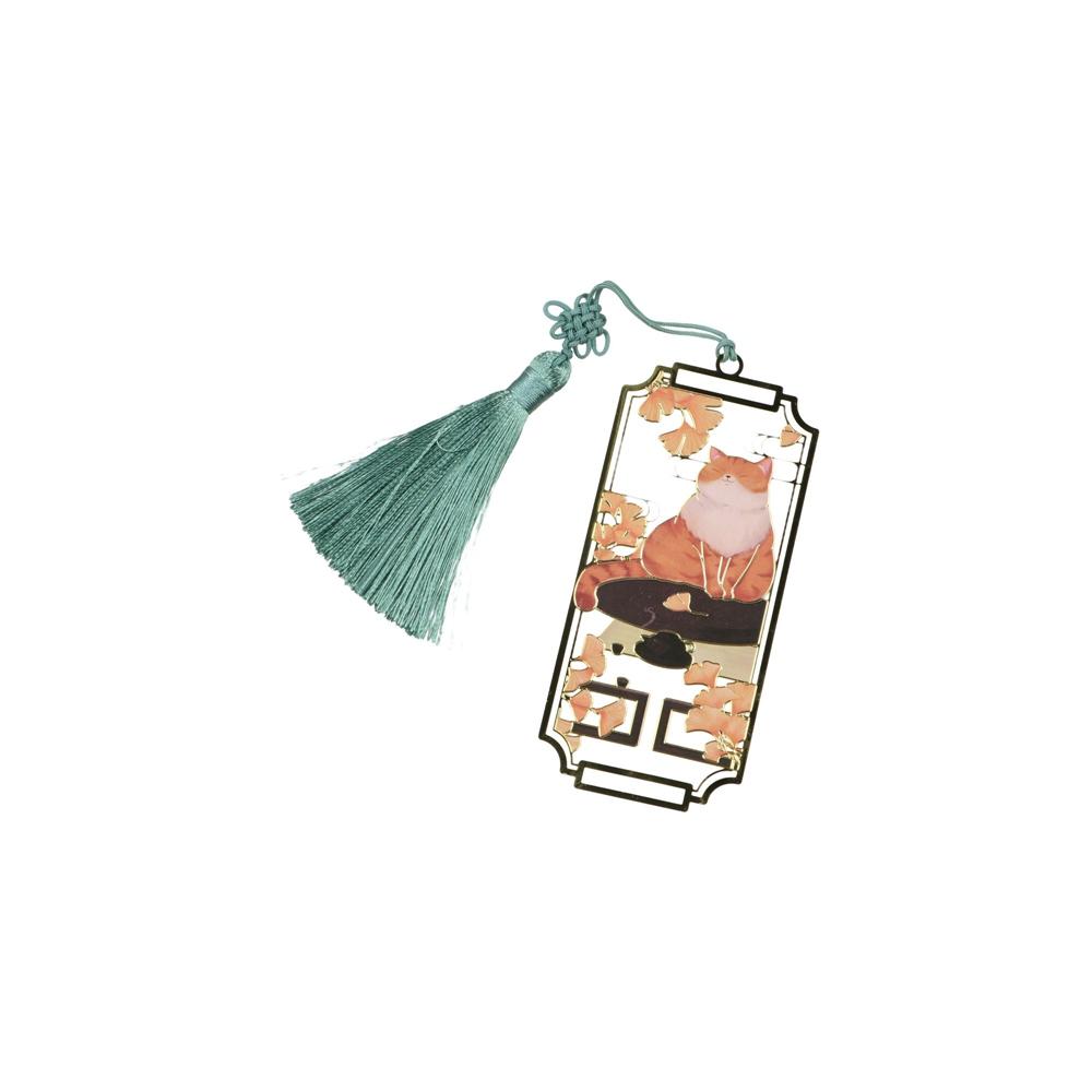 Cat Hollowed Cat Bookmark Flower Tassels Metal Reading Bookmark Fashion Chinese Style Chinese Style Bookmarks Birthday Gift