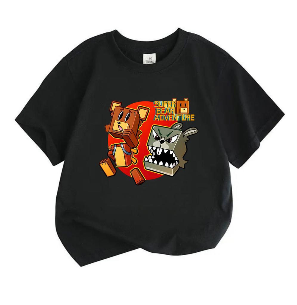 100% Cotton Kids Crew Neck Short Sleeve T-Shirt, Super Bear Adventure Game Print Casual Comfortable Tees for Boys Girls, Soft Breathable Top for Daily