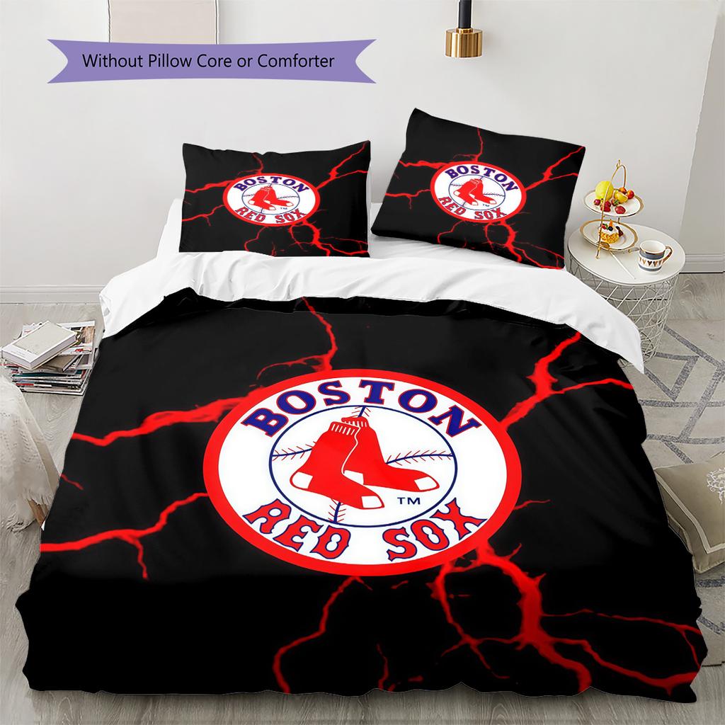 Boston Red Sox Pattern Bedding Quilt Set  Home Decoration  Gift (1 * Duvet Cover + 2 * Pillowcase  Without Core)