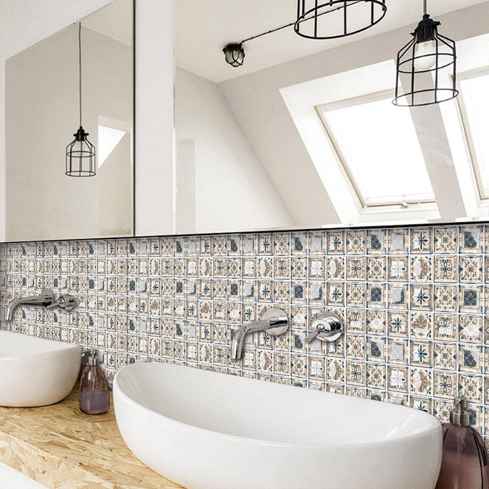 10pcs 3D Self Adhesive Wallpaper Waterproof Wall Decals Retro Crystal Tile Wall Sticker  Bathroom