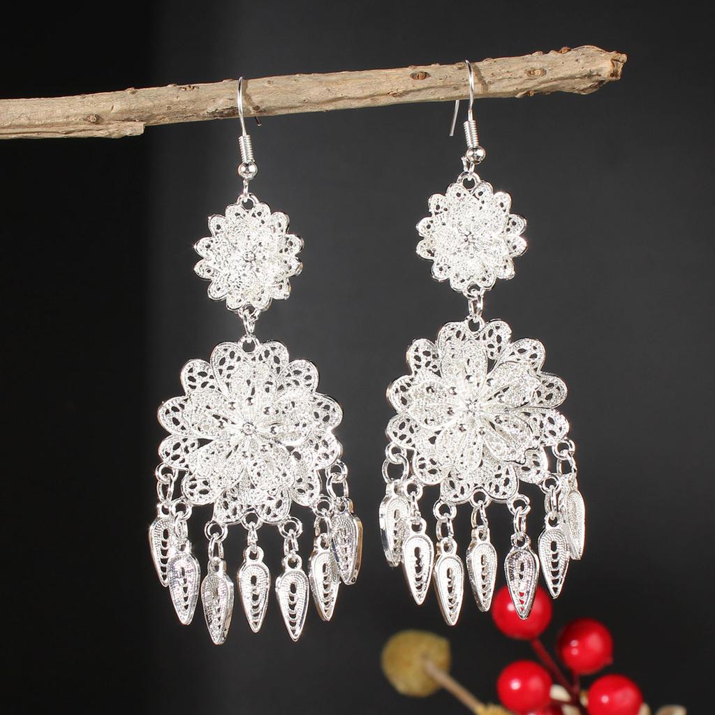 Turquoise Earrings Bohemian Drop Ear Earrings with Tassels, Geometric Alloy, Retro Style, Boastful Ear Accessories