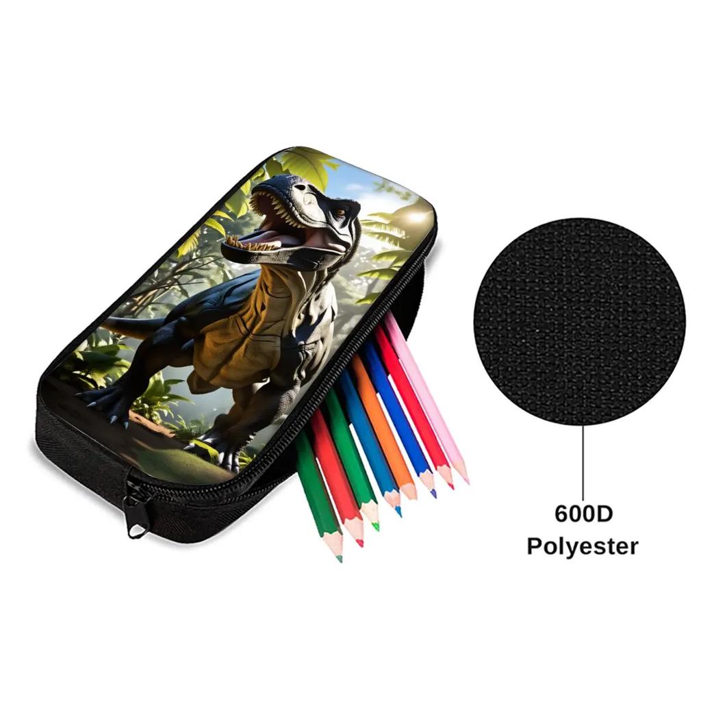 Dinosaur Print Single Layered Pencil Case for Boy/Girls Best Gifts 2D Flat Cartoon School Supplies Pencil Pouch for Children
