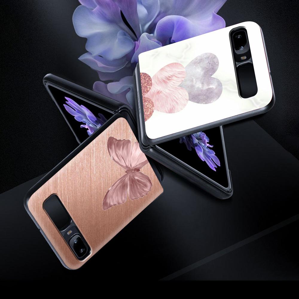 Gold Pink Rose Glitter Hearts Luxury Black Hard Case For Samsung Z Flip Z Flip3 Phone Case For Galaxy Z Flip 5G Foldable Cover