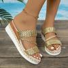 Fashion Gold Wowen Straps Wedge Sandals Women Summer 2025 Platform Rome Shoes Woman Lightweight Thick Sole Sandalias Plus Size 36-43