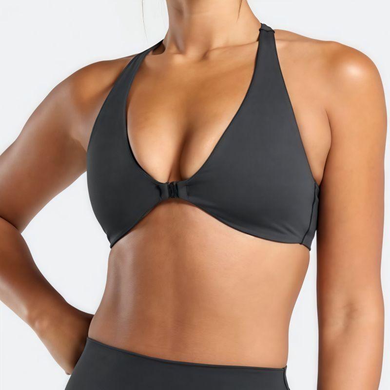 

Fashion Quick-Drying Front Buckle Sports Workout Bra Women s Yoga Beautiful Vest Sexy Deep V Bra Push up High Elastic Bubble Wrap L Black