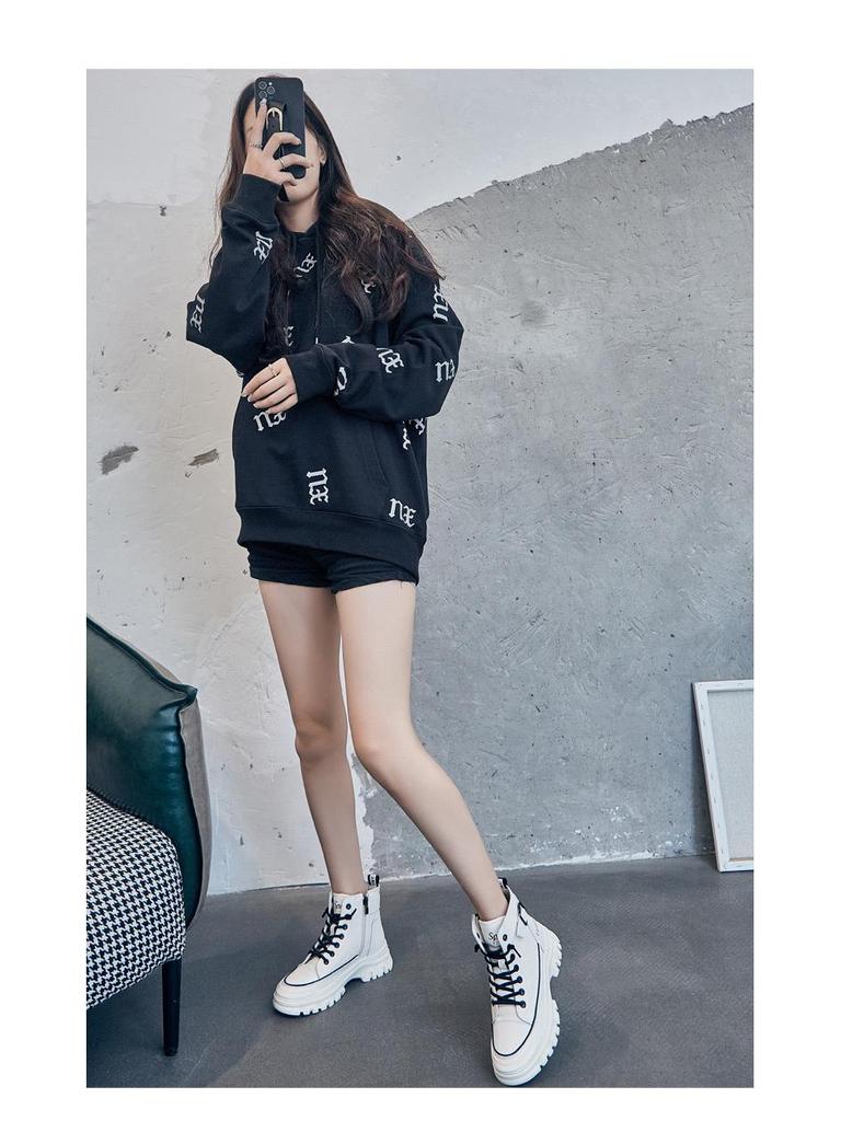 Women's White High-Top Casual Sneakers - 2024 Korean Style, Thick-Soled Martin Short Boots for Autumn/Winter