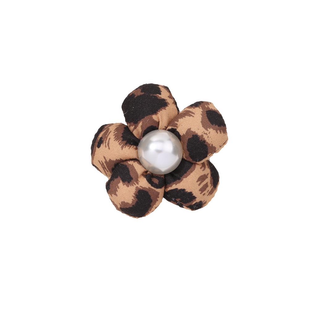 New Korean Pearl Leopard Print Padded Flower Hair Clip with Bow