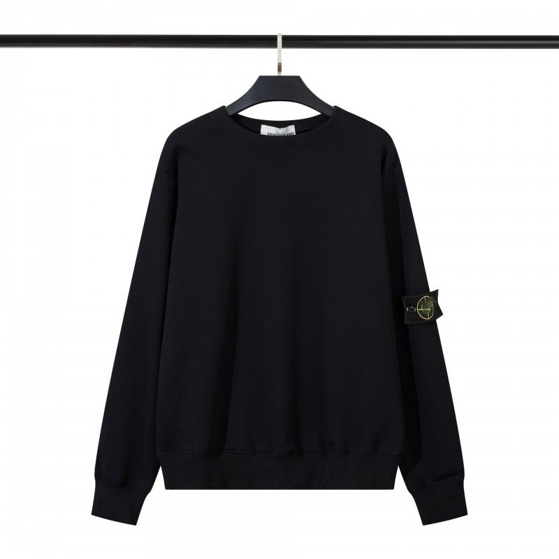 STONE Classic Solid Color Crewneck Sweatshirt Men Women Casual Long Sleeve Pullover With Badge Loose Fit Teenagers