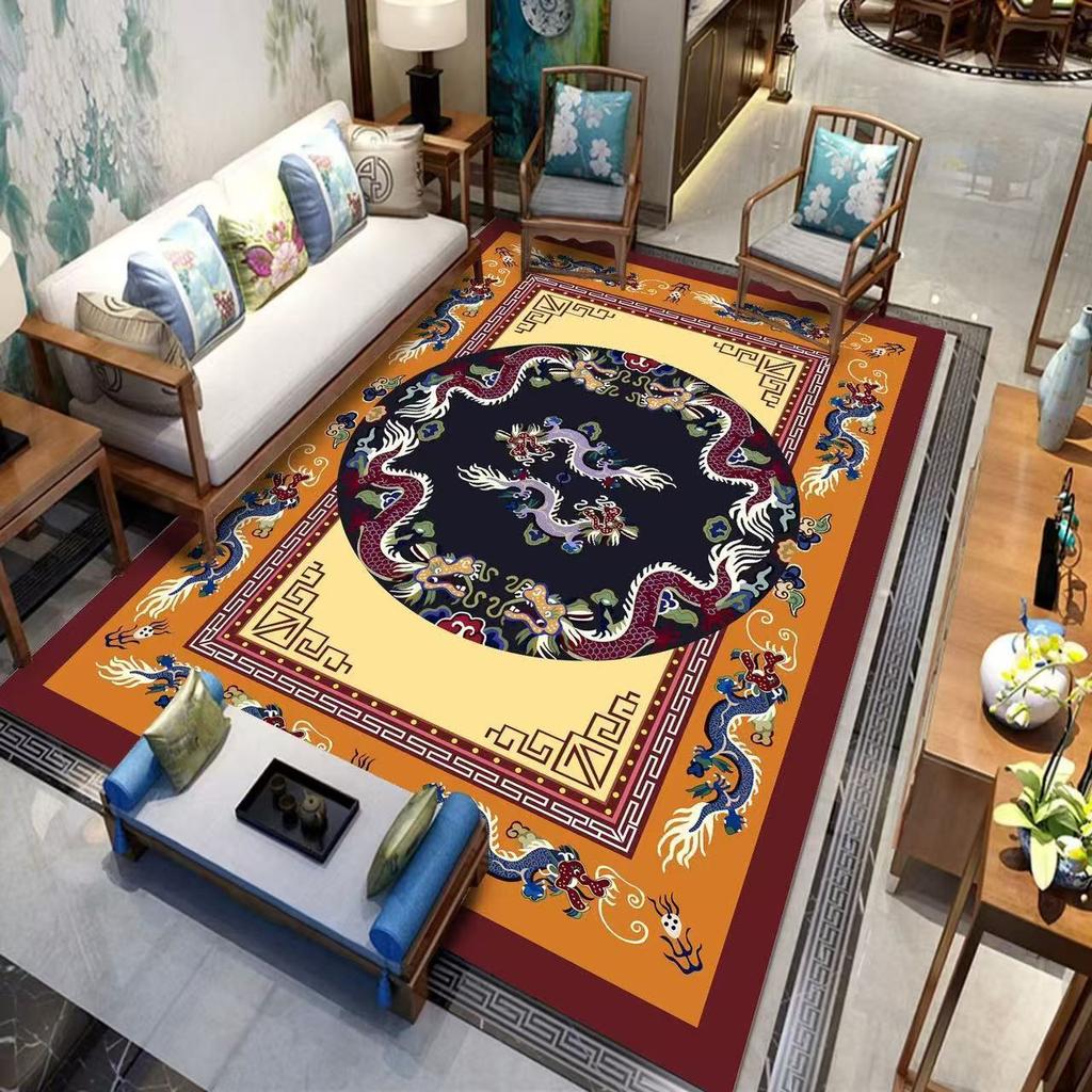 New Chinese Style Living Room Carpet Retro Anti Slip Sofa Coffee Table Carpet Resistant To Dirt and Easy To Maintain