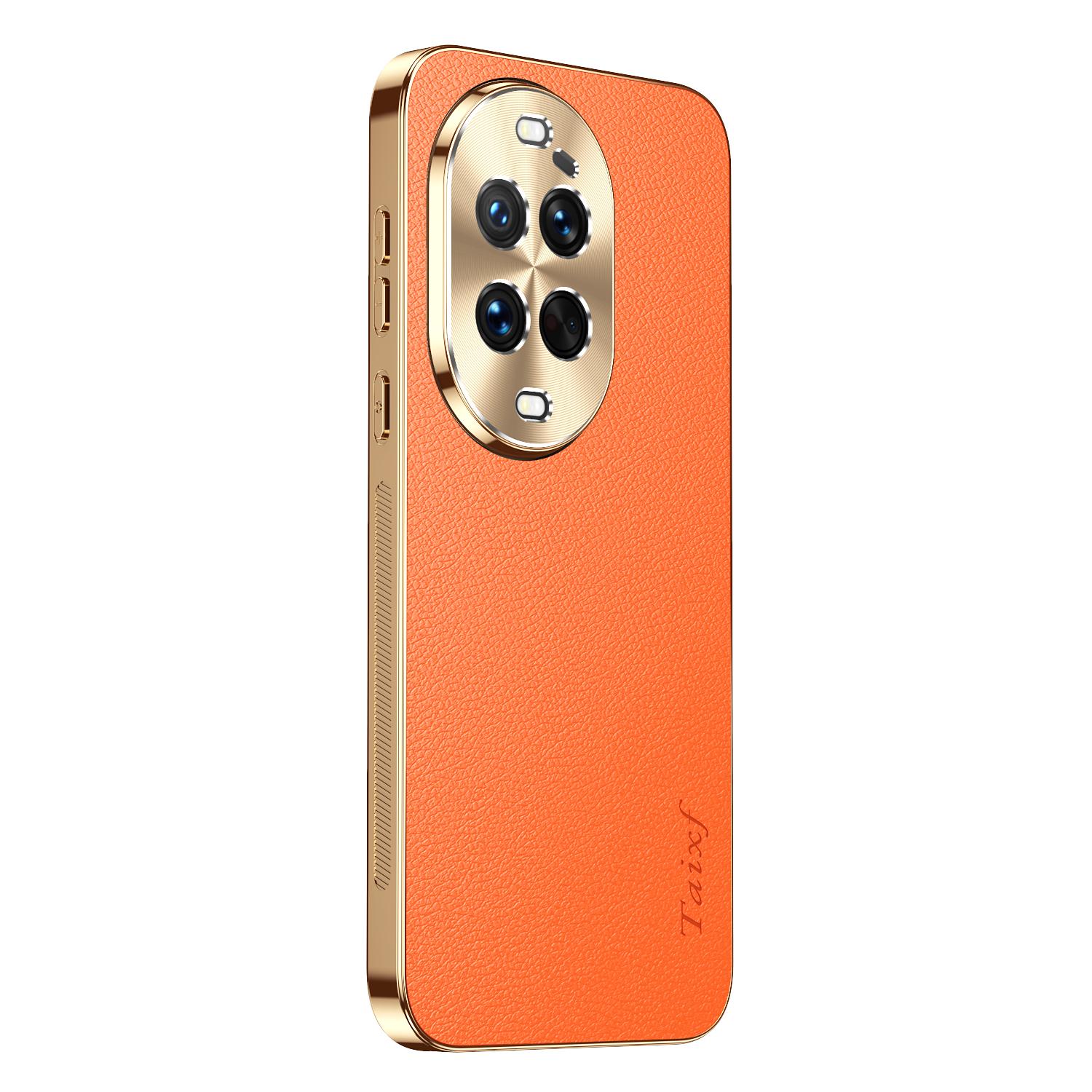 

Чехол с текстурой кожи, узором личи и гальваническим покрытием для Huawei Nova 14 Ultra 13 12 11 10 8 7 Pro, противоударный защитный чехол-бампер Huawei nova 13 Pro оранжевый