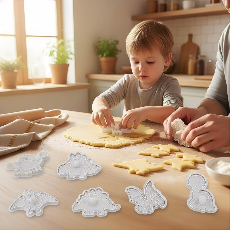 4Pcs/set Dinosaur Cookie Plunger Cutter Cartoon Baking Mould Cookie Stamp Biscuit Mold Animal Shape Cookie Cutters Baking Tools