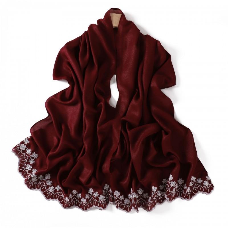 Floral Embroidered Solid Color Scarf Shawl Wrap Lightweight UV Protection Accessory Women