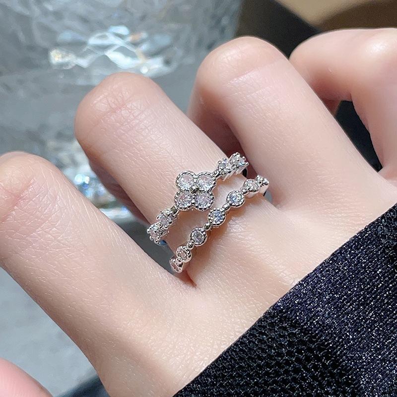 Super Flash Zircon Full Diamond Micro-Inlaid Open Ring Niche Light Luxury High Sense Cold Wind Index Finger Ring Female
