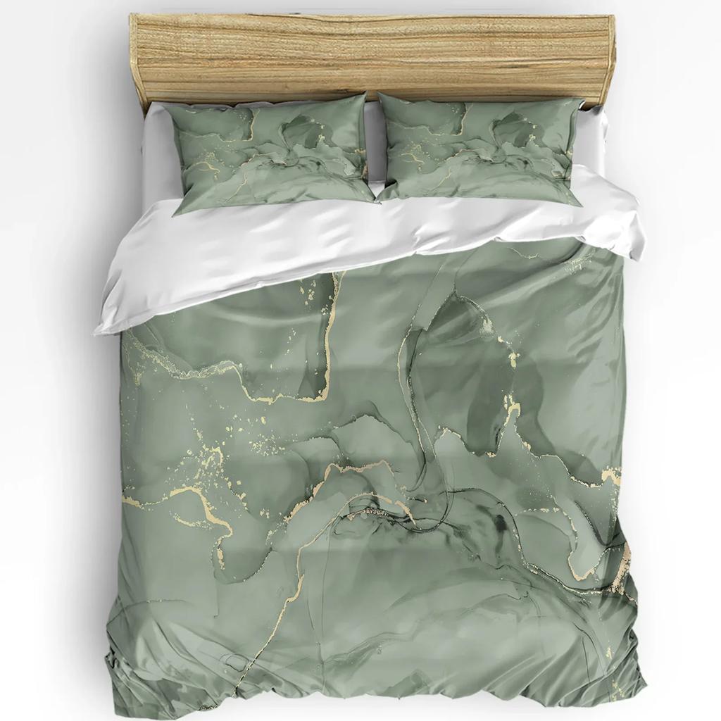 Marble Fluid Texture Blue Green 3Pcs Bedding Collection For Double Bed Home Textile Duvet Cover Quilt Cover Pillowcase