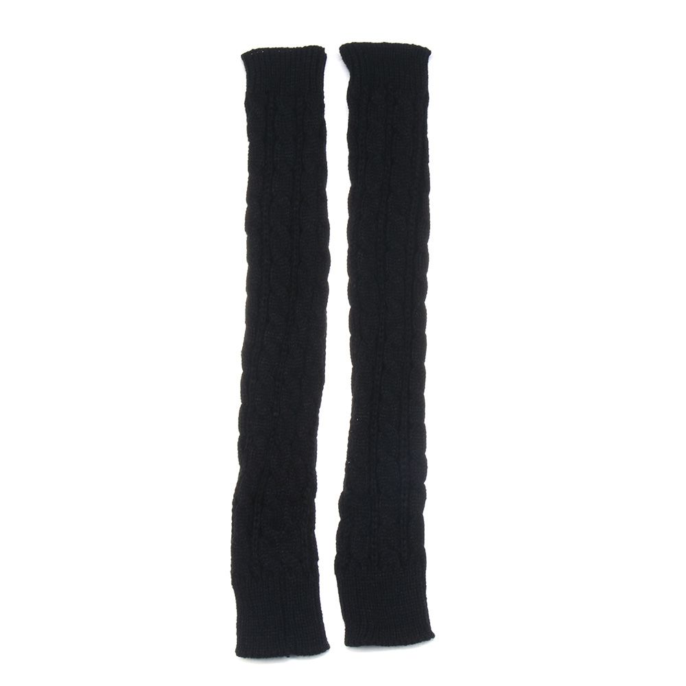 Women Man Autumn Winter Imitation Sleeves Knitted Mittens Long Gloves Arm Warmers Twist Pattern