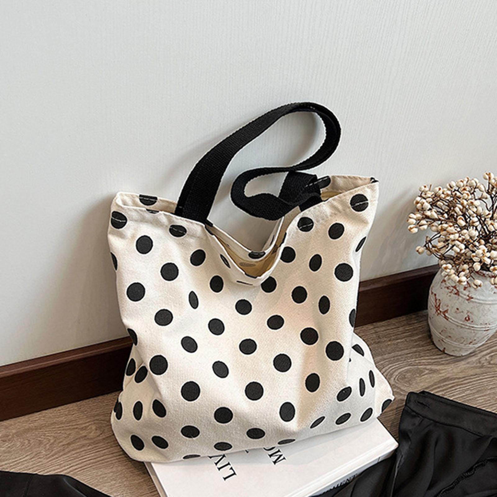 

Холщовая сумка-тоут для женщин Повседневная портативная женская вечеринка подарок на день рождения пляж Black Polka Dots