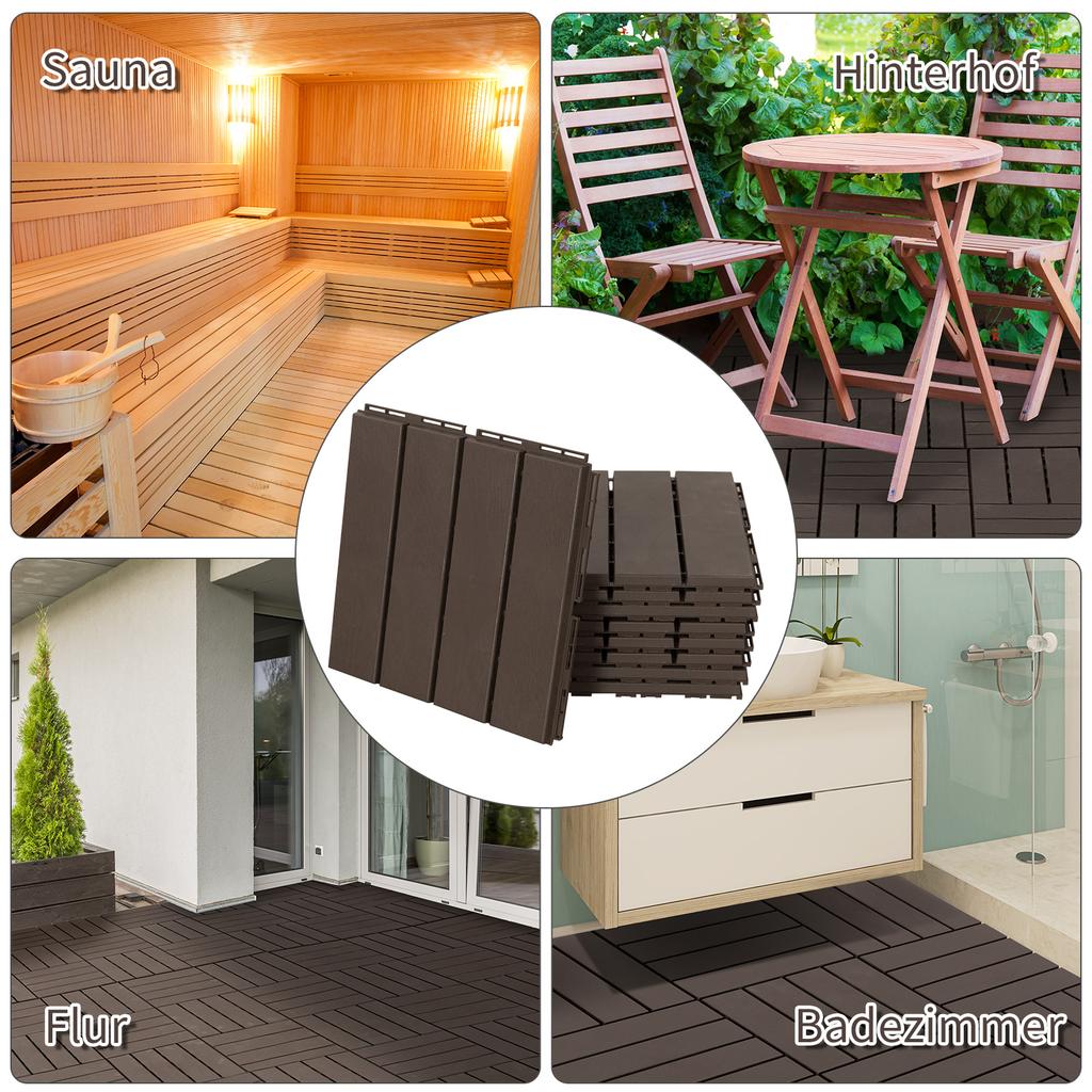 Terrace Tiles, 30 X 30 Cm, 9 Pieces, Click Tiles, Balcony Tiles with Click System, Drainage Function, Flooring Tile for Terrace, Balcony, Brown