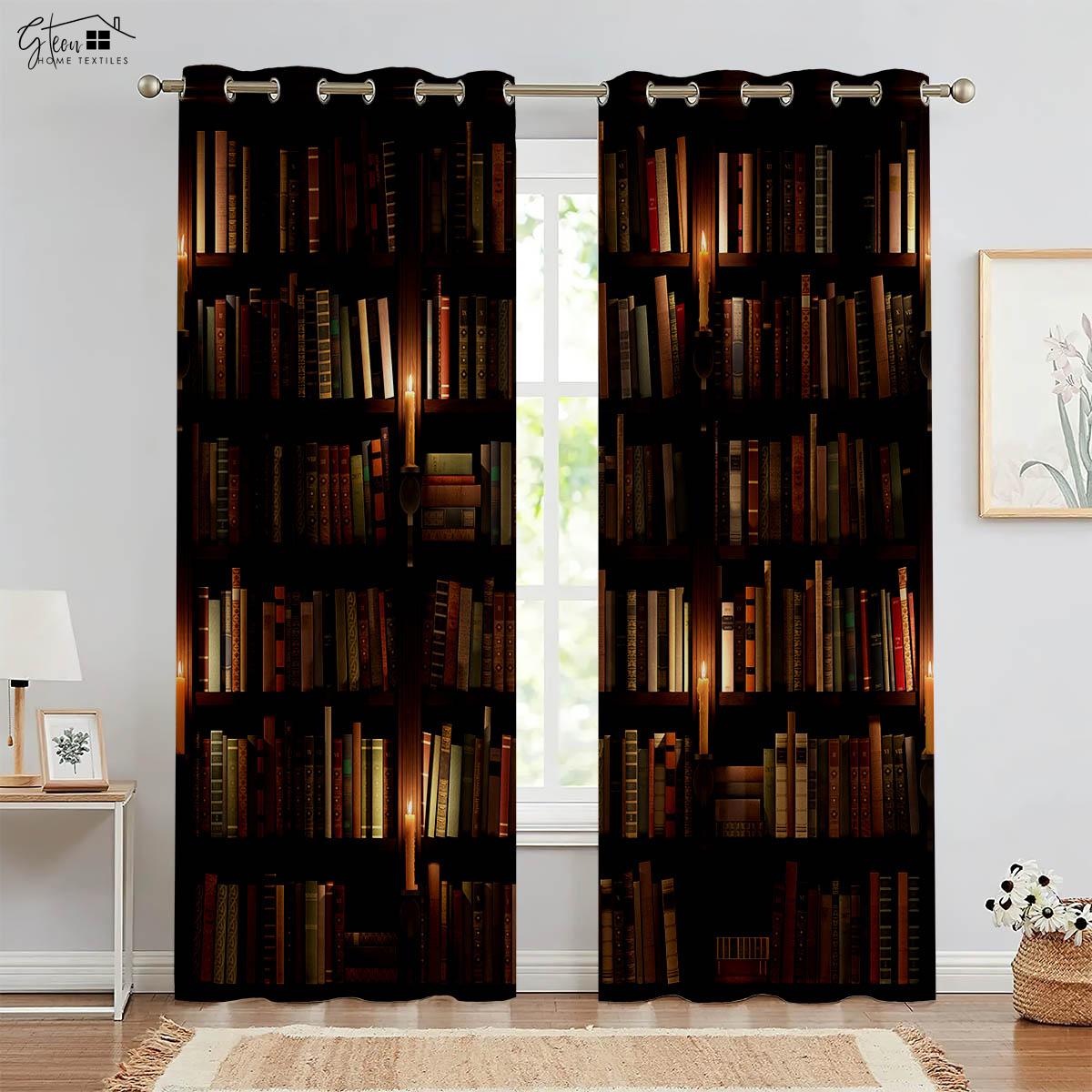 

Retro Bookcase 3D Printed Drapes Bed Room Living Area Kitchen Area Study Curtain Rod Pocket Machine Washable 2-Piece Set Q26460QQ-W50xH130(CM)x2PCS&Rod pocket
